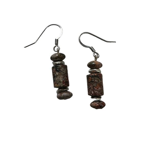 Jasper Stone Earrings with Pierced Hooks - Picture 1 of 4